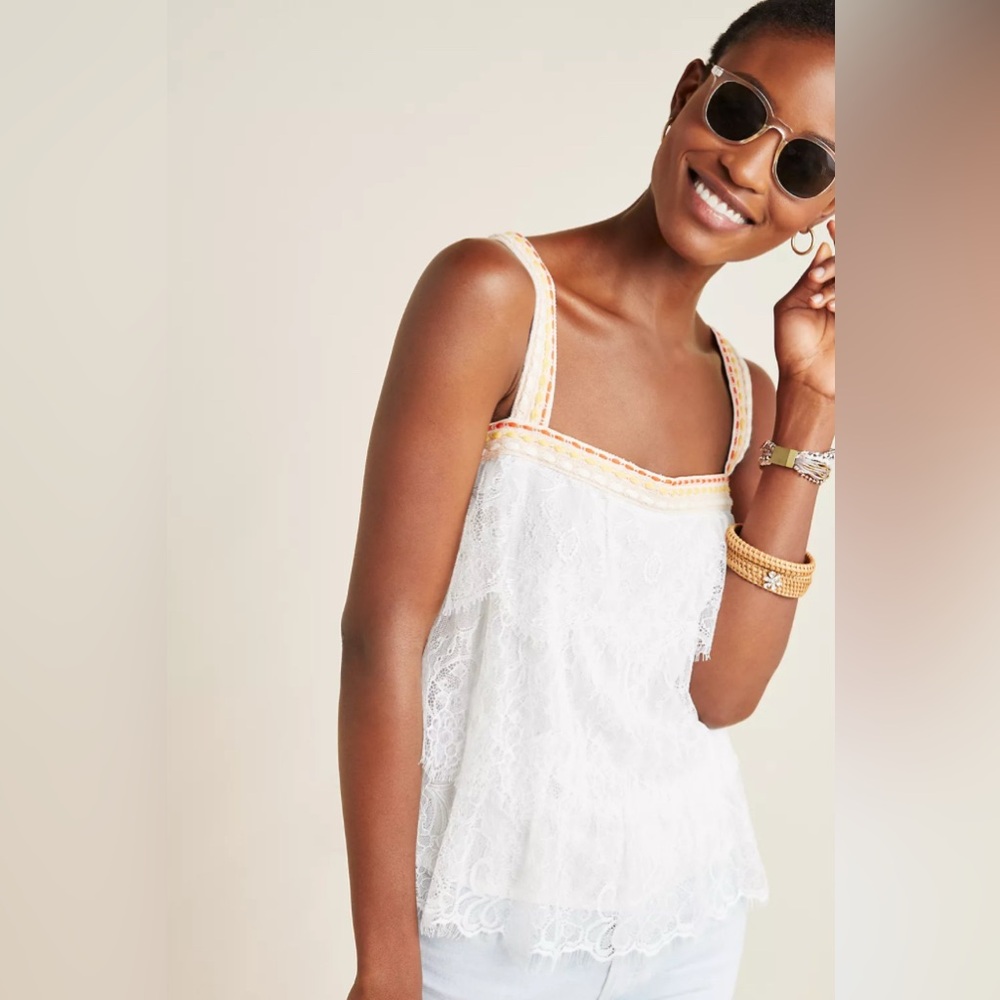 🆕 ANTHROPOLOGIE BL^NK LONDON Slazio Tiered Lace Top Tank